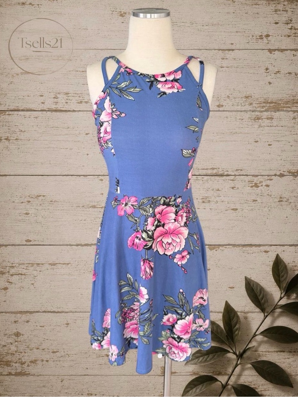 Planet Gold Double-Strap Floral Skater Dress - Size M